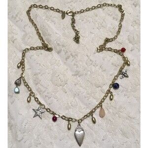 Chico's Whimsical Charm Chain Necklace Gold Tone Long Layered Necklace